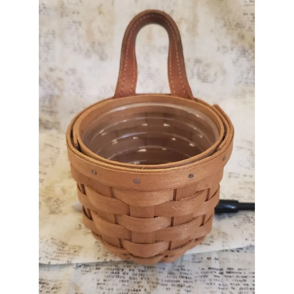 Cottagecore Small Hanging Longaberger Basket with Leather Handle - Signed 2003